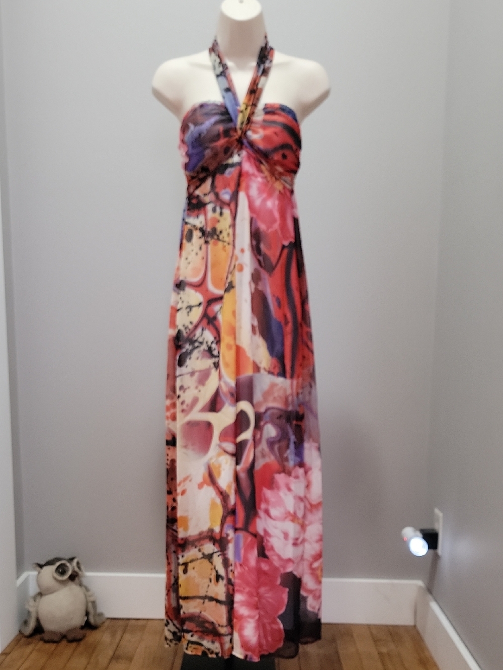 (New) Strapless Vibrant Floral And Abstract Print Maxi Dress - Multicolor Sz S